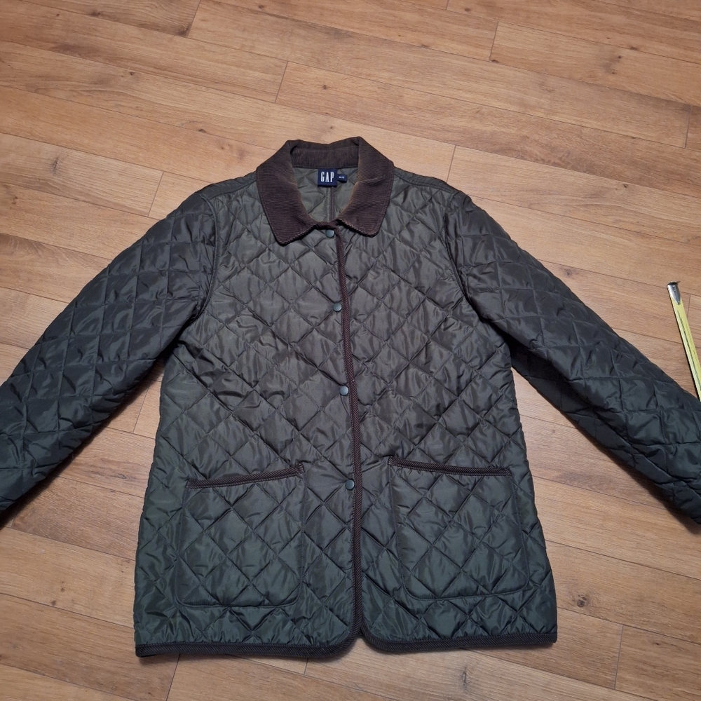 Gap Quilted Green Jacket with Brown Corduroy Collar XL